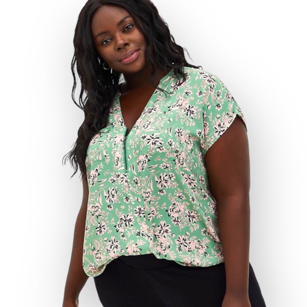 Torrid Green Floral Georgette Blouse